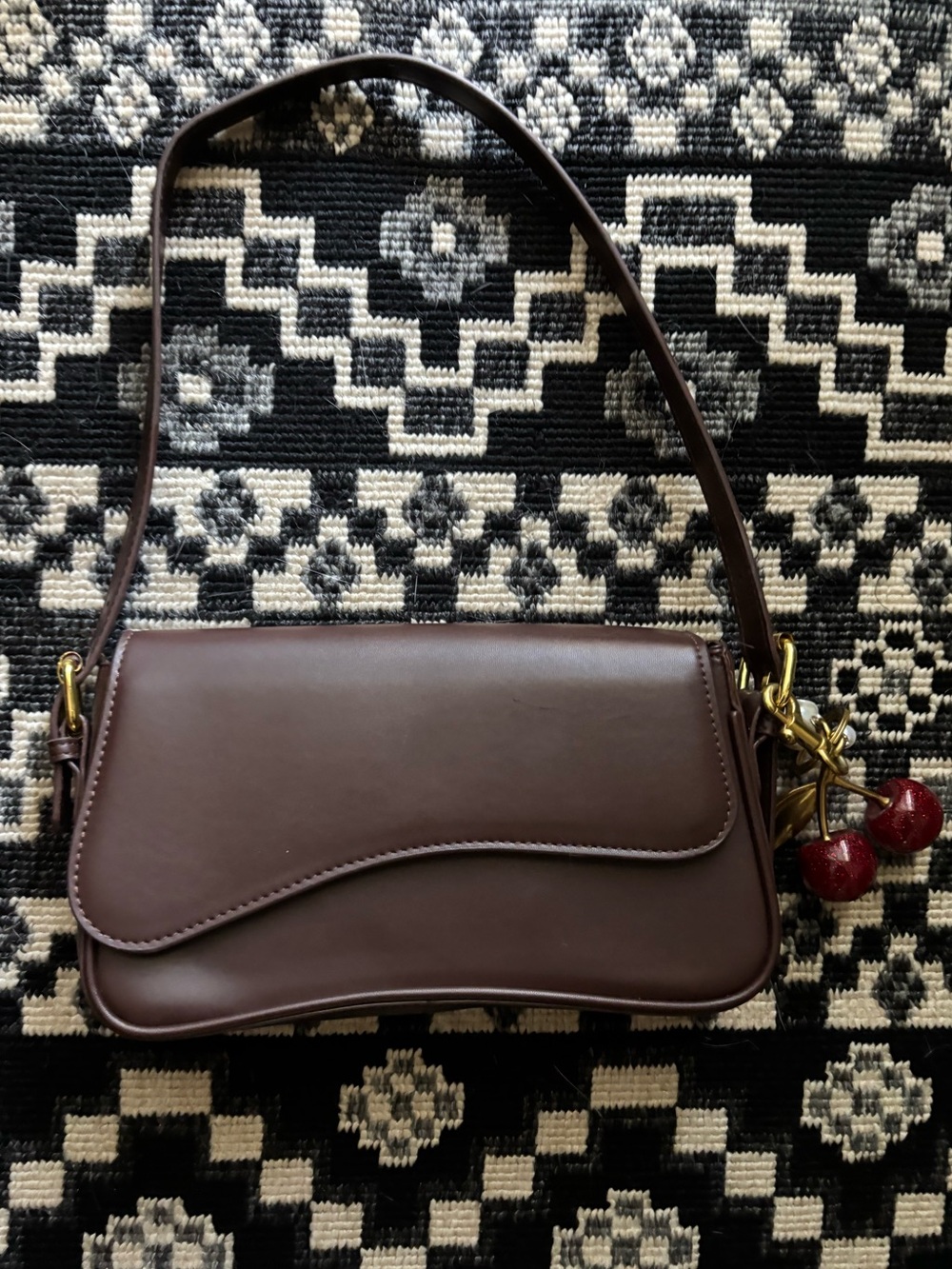 Tilly's Dark Brown Leather Shoulder Bag with Cherry Charm